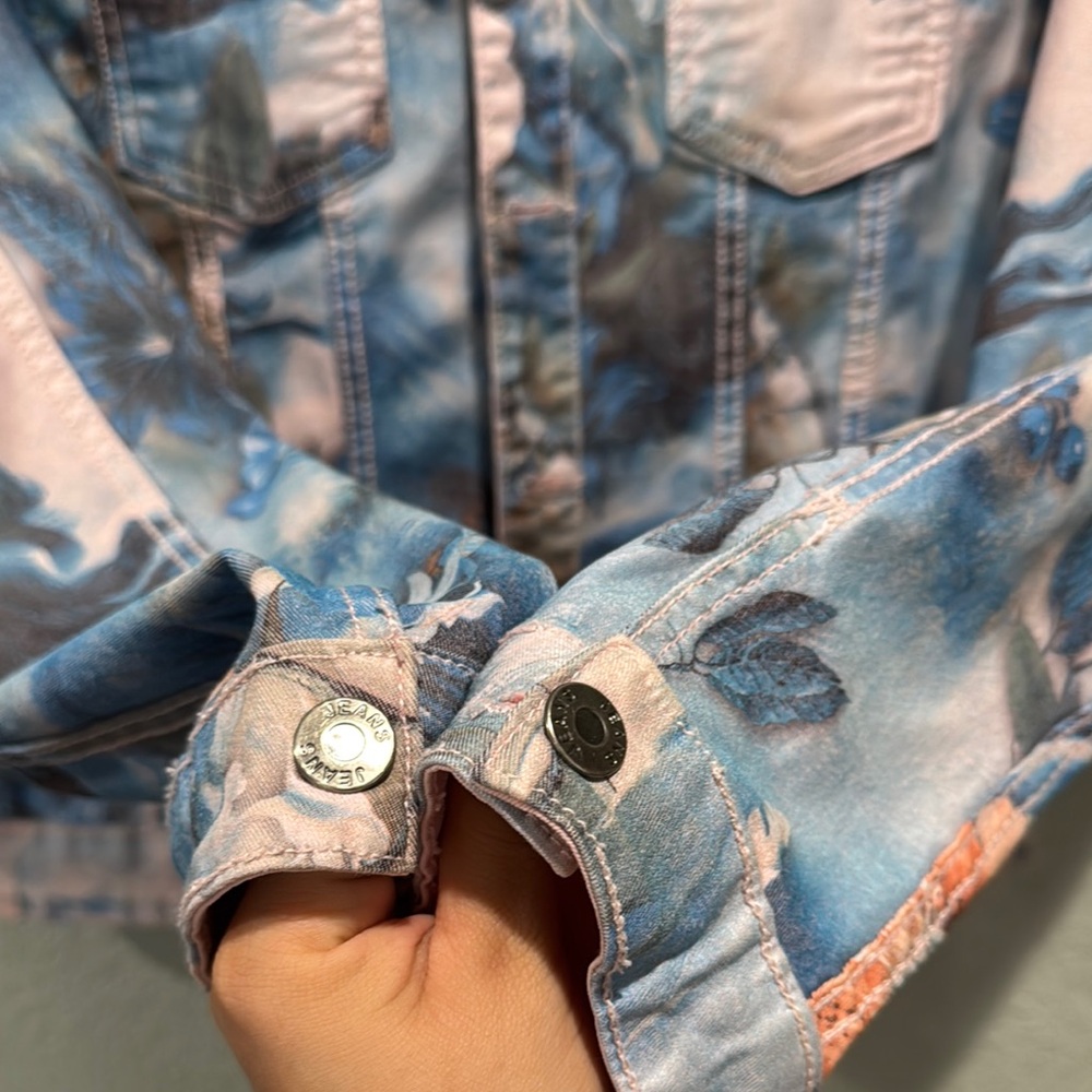 Tempo Paris Blue & Pink Floral Reversible Denim Jacket - Picture 3 of 12